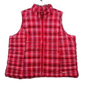 NWT Lands End Red Plaid Down Puffer Vest 600 Size 3X